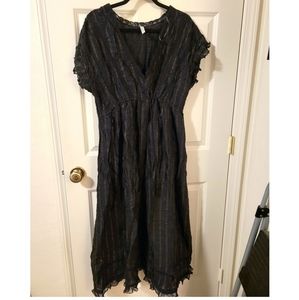 Free People Maxi Black with Gold stripes and lace details Size L